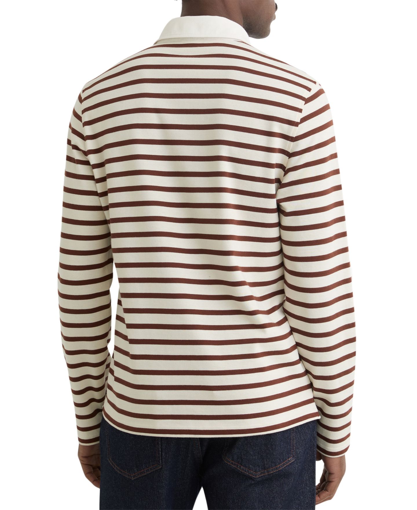Мужское поло REISS Conners Rugby-Stripe Long-Sleeve Polo Shirt, цвет: Белый / Верблюжий — фото 2