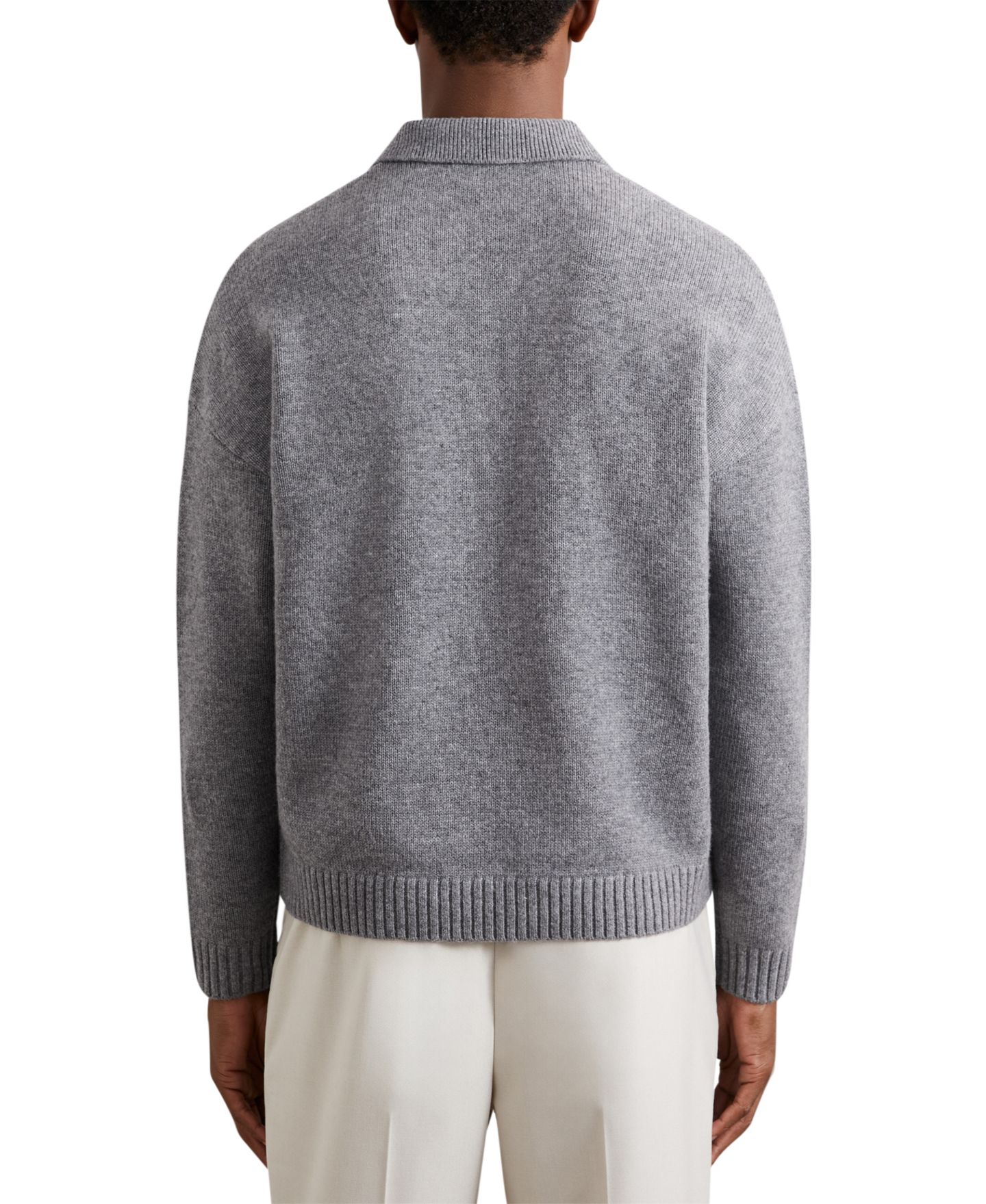 Мужской свитер REISS Jacob Wool-Blend Half-Button Relaxed-Fit Drop-Shoulder Polo Sweater, цвет: Серый меланжевый — фото 2