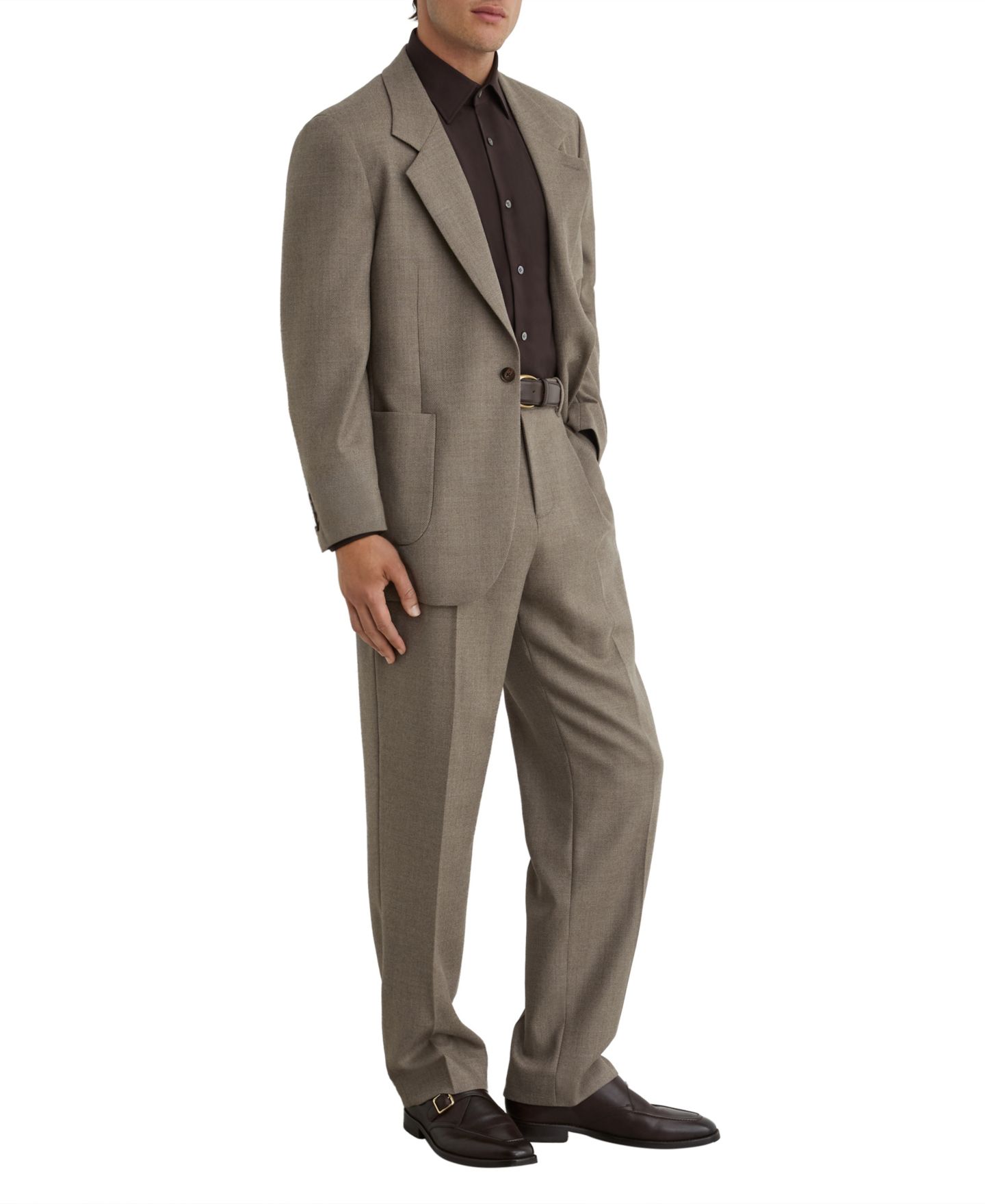 Мужские брюки REISS Terrain Pleated Twill Wool-Blend Relaxed-Fit, цвет: Серо-бежевый коричневый — фото 4