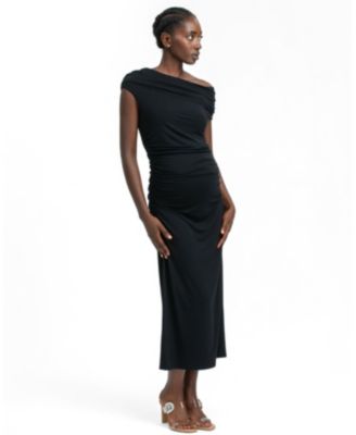 Maternity Mulan Off-the-Shoulder Midi Side-Ruched Viscose from Bamboo Blend Dress
