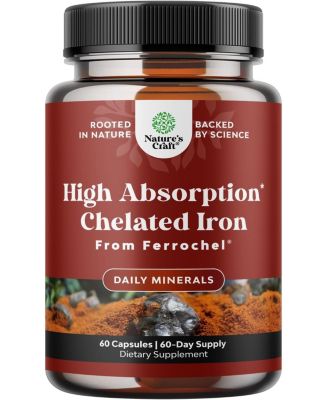 Iron Bisglycinate Supplement with Vitamin C | Slow Release Iron | 60 Count