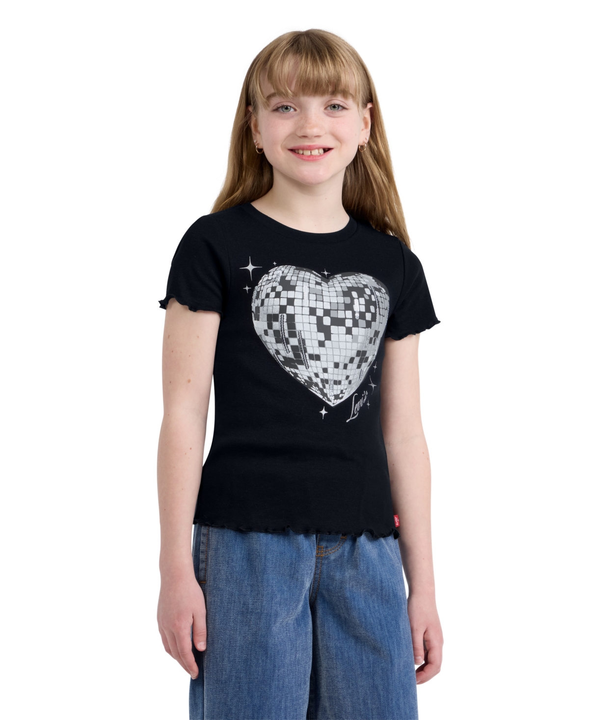 Levi's Girls' 7-16 Disco-Ball Lettuce-Edge Ribbed T-Shirt