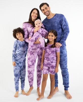 Matching Family Purple & Navy Blue Mix Tie Dye Cotton Pajamas
