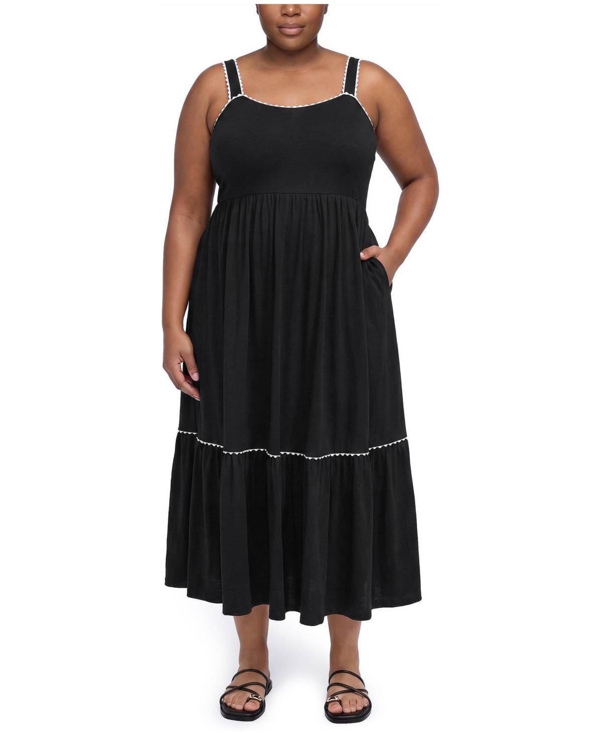 Torrid Plus Size Belle Isle Empire-Waist High-Low Hem Scallop-Trim Maxi Dress - Deep black