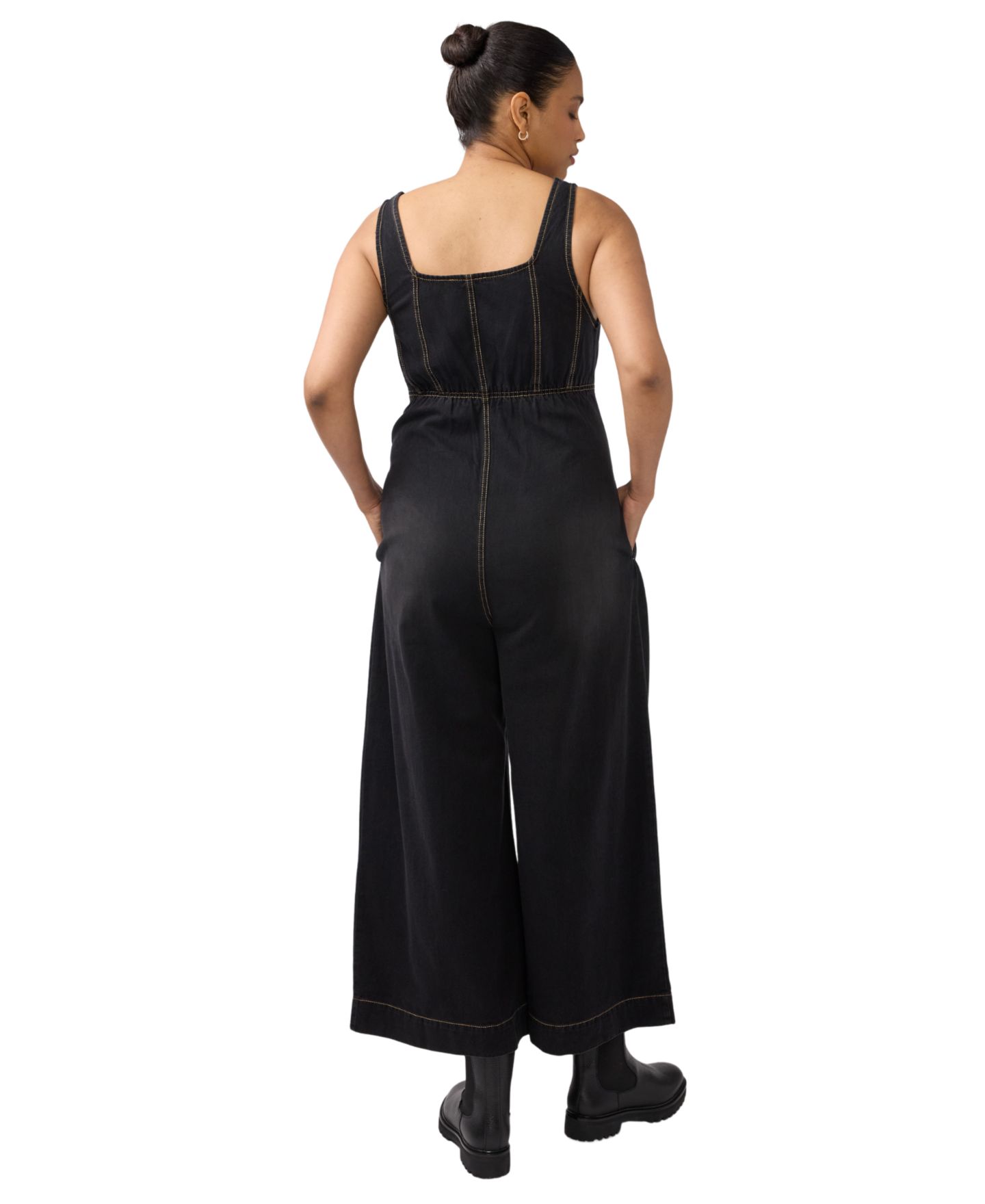 Женский комбинезон Ingrid + Isabel Zip Front Drapey Denim Jumpsuit, цвет: Чёрный варёный — фото 3