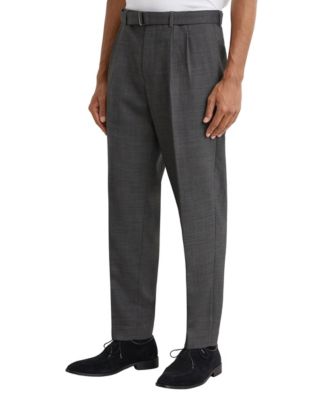 Men's Strap Wool-Blend Belted Pleated Tapered-Fit Pants