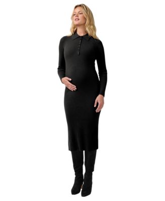 Maternity Nursing Ribbed Long-Sleeve Midi Dress