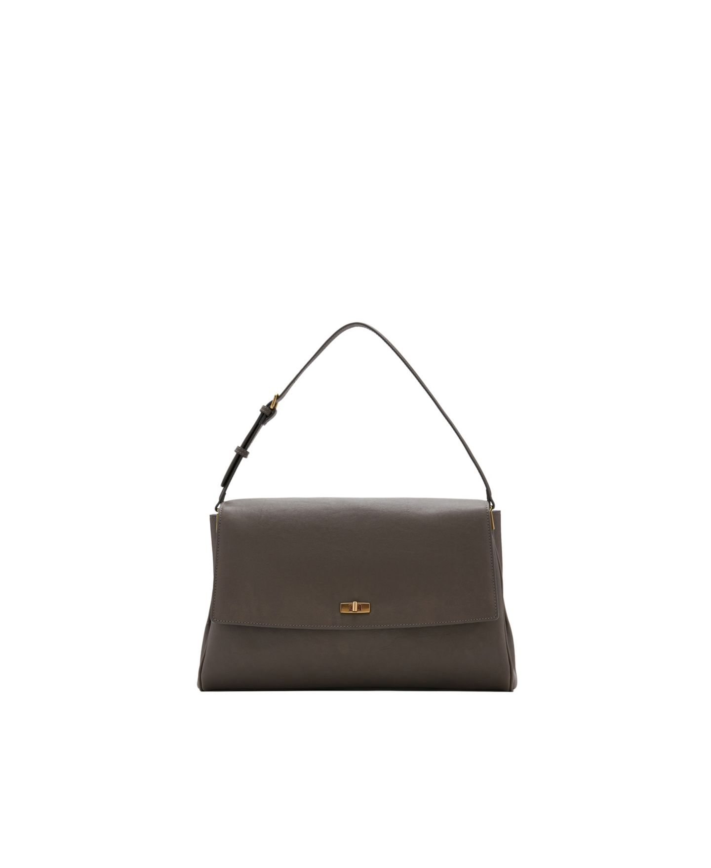 Женская сумка MANGO Selection Medium Leather Flap Shoulder, цвет: Серый — фото 1