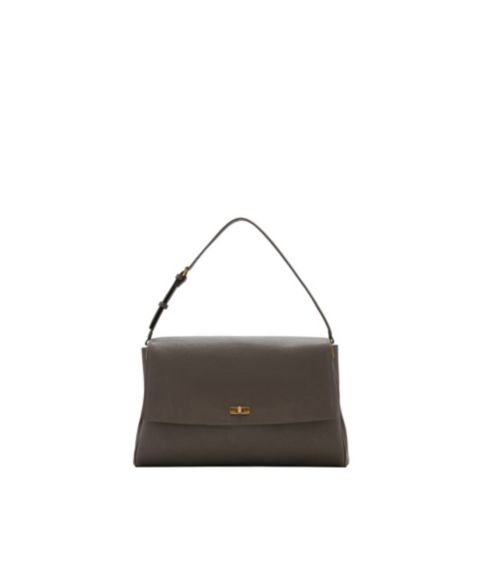 Женская сумка MANGO Selection Medium Leather Flap Shoulder, цвет: Серый