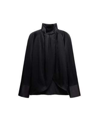 Women's Selection Mock Neck Long Sleeves with Slit at Cuffs Silk Blouse