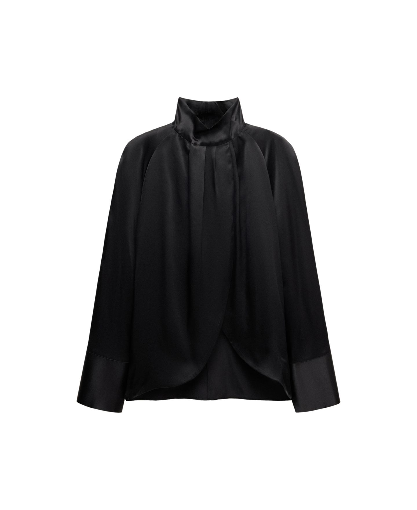 Женская блузка Mango Selection Mock Neck Long Sleeves with Slit at Cuffs Silk, цвет: Чёрный — фото 1