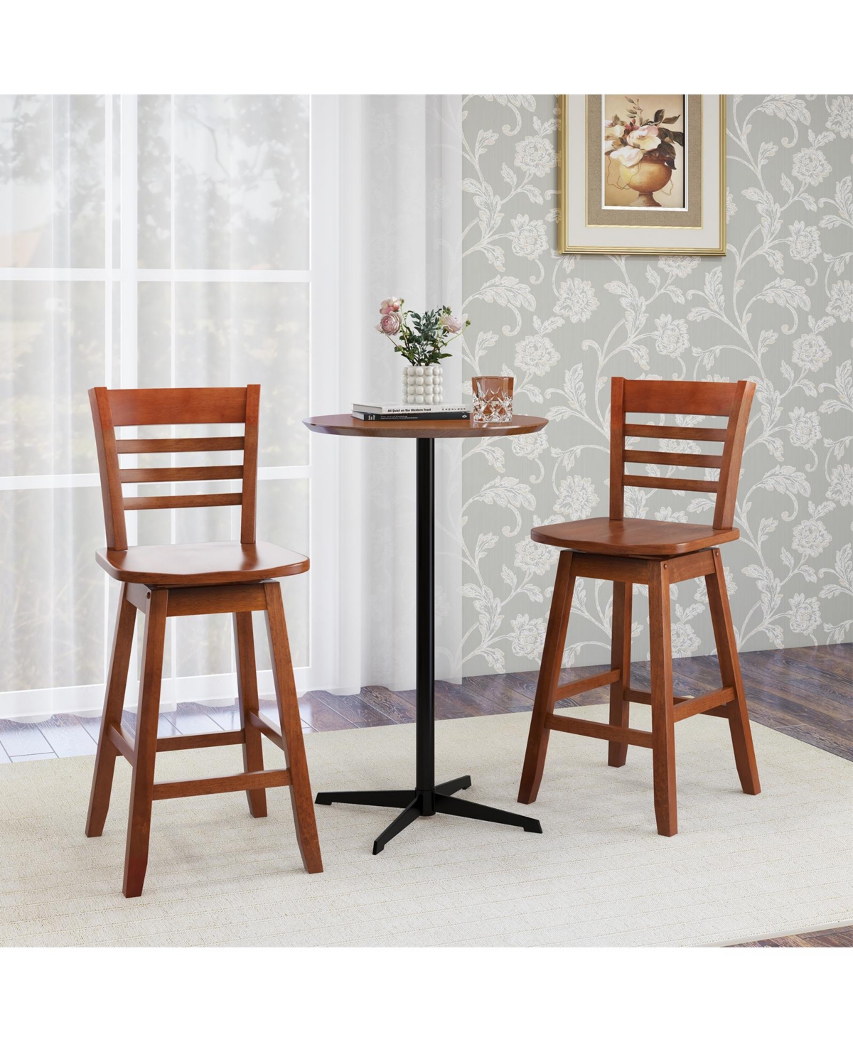 Mecale Counter Height Barstools Set of 2 with Footrest for Kitchen Island Bar