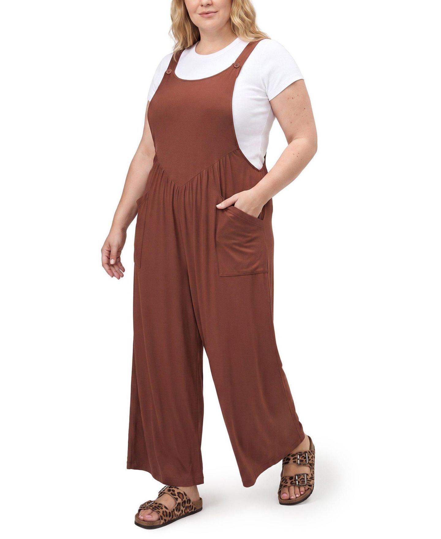 Женский комбинезон Torrid из мягкого джерси с широкими брюками, большие размеры, цвет: Капучино — фото 1