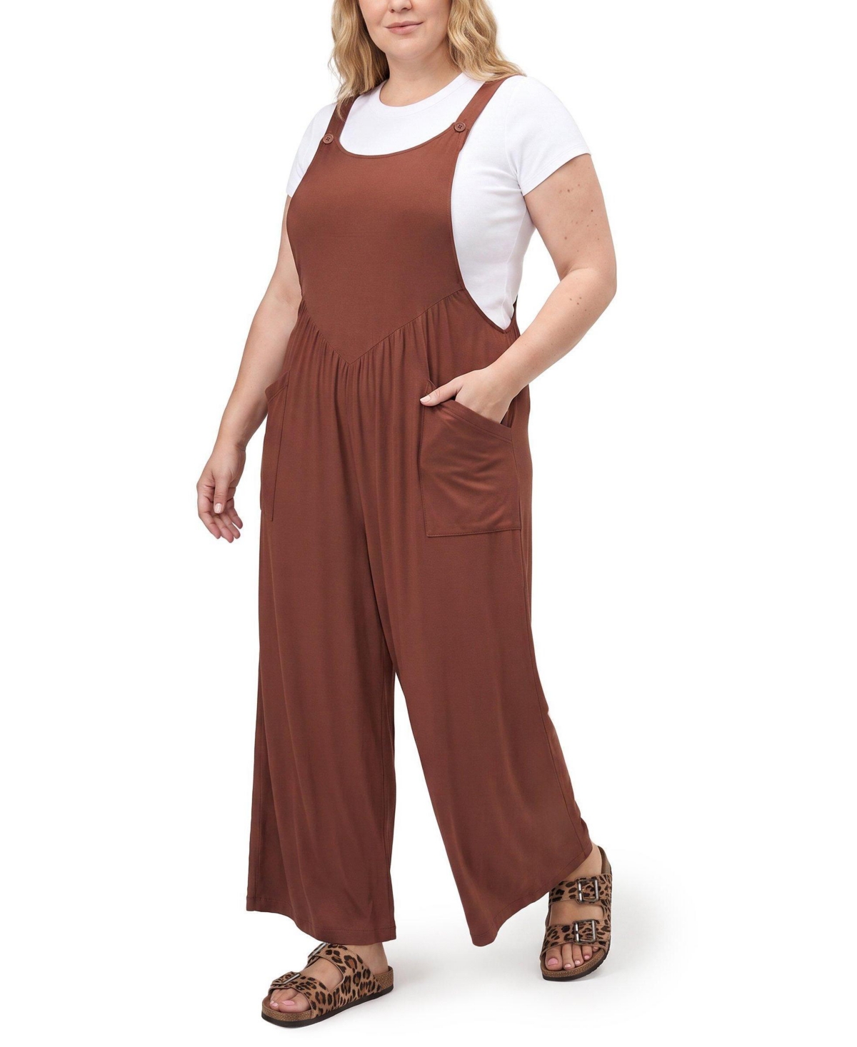 Torrid Plus Size Super Soft Jersey Wide-Leg Overall - Cappuccino