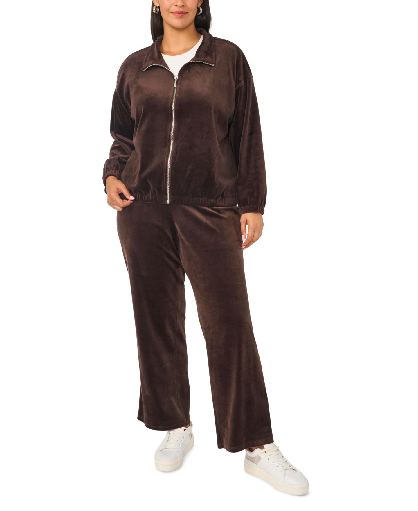 Женская куртка Vince Camuto Plus Size Mock-Neck Velour Zip-Up, цвет: Какао — фото 4
