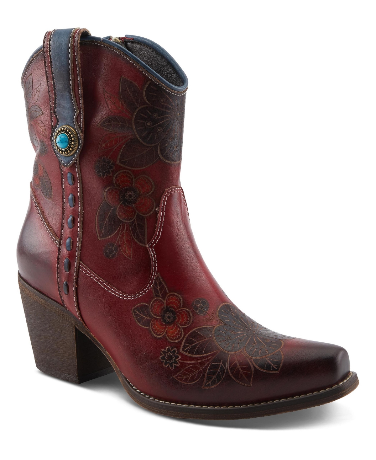 L'Artiste Women's Spring Step Cahoots Bootie with Floral Embroidery - Dark red multi