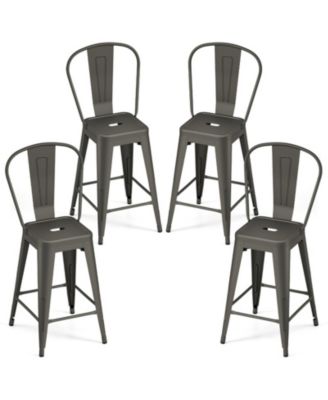 Set of 4 Stackable Metal Bar Stools with Footrests