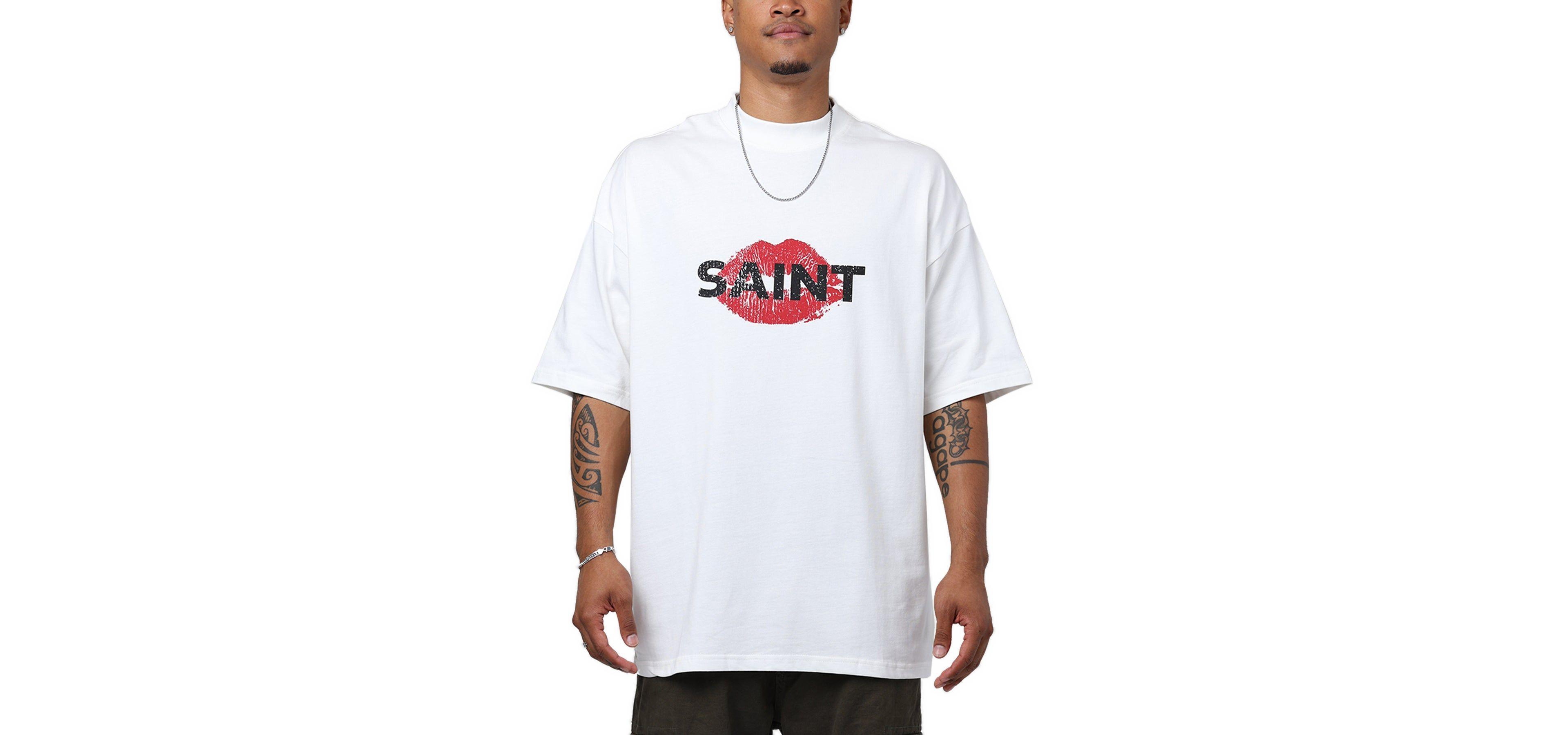 Saint Morta Men's Love Helpline Oversized Mock-Neck Graphic T-Shirt