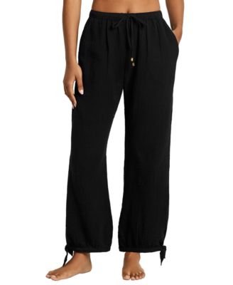 Women's Double Gauze Ankle Tie Relaxed-Fit Pants Cover-Up