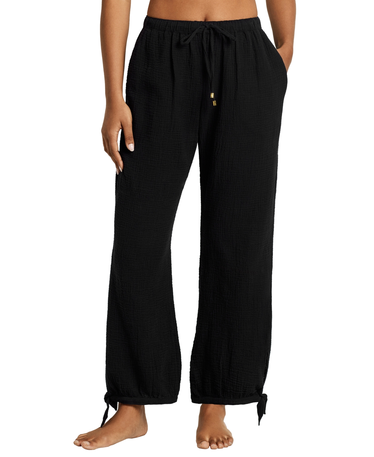 Lauren Ralph Women's Double Gauze Ankle Tie Relaxed-Fit Pants Cover-Up