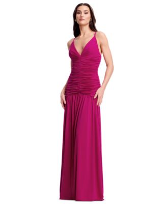 Women's Sleeveless Deep V-Neck Ruched Maxi Dress