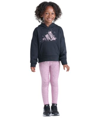Girls' 2T-6X Hooded Kangaroo-Pocket All-Over-Print Pullover and Leggings, 2-Piece Set