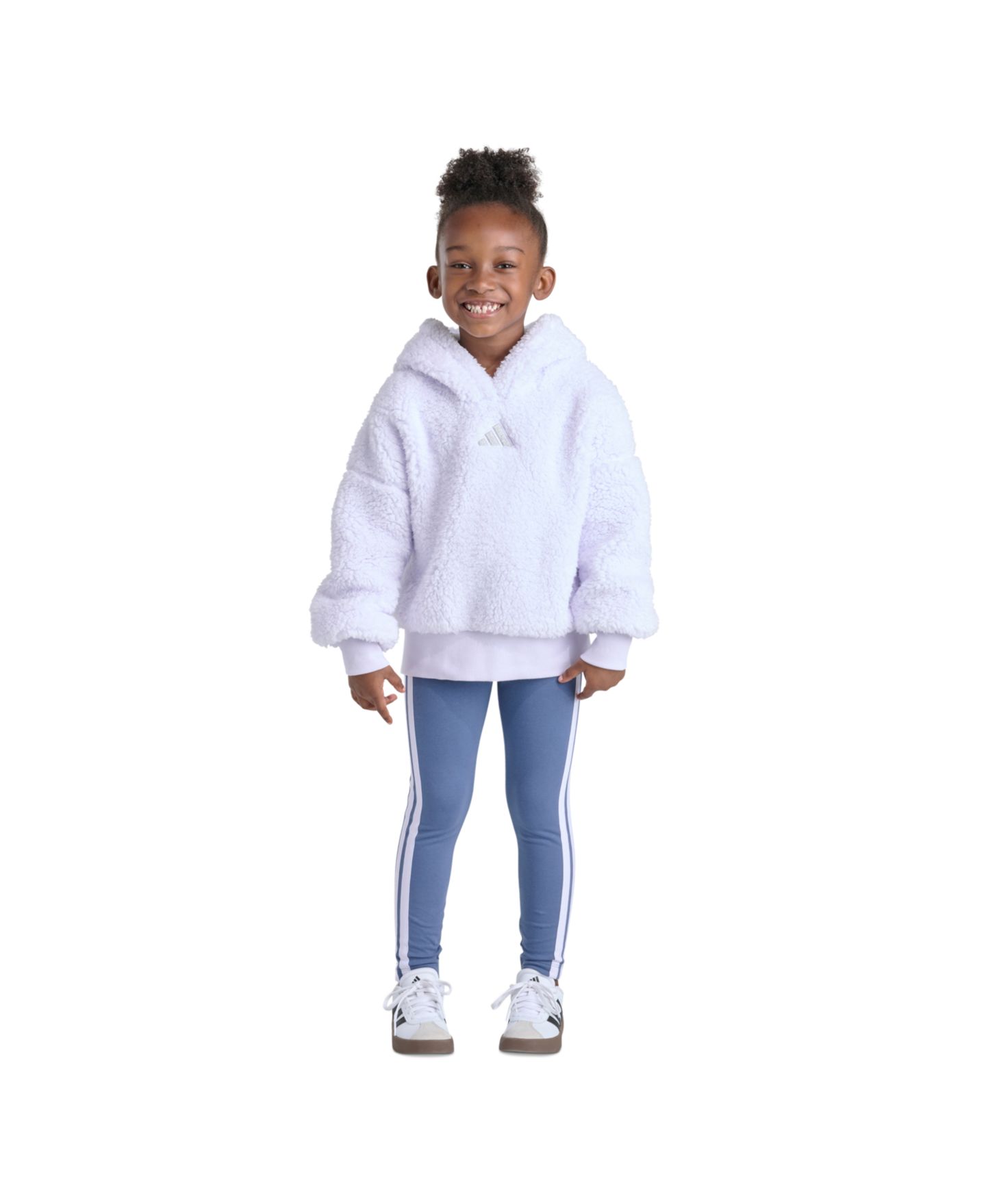 Комплект adidas Long-Sleeve Sherpa Hoodie and Leggings, 2-Piece Set для девочек, цвет: Фиолетовый — фото 1
