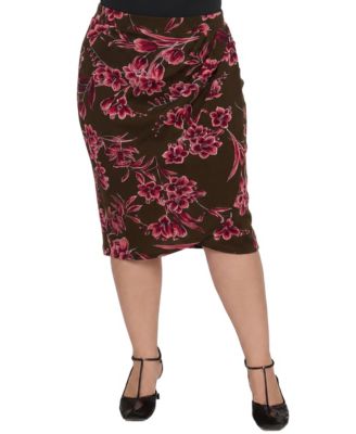Plus Size Tulip Floral-Print Draped Pencil Skirt