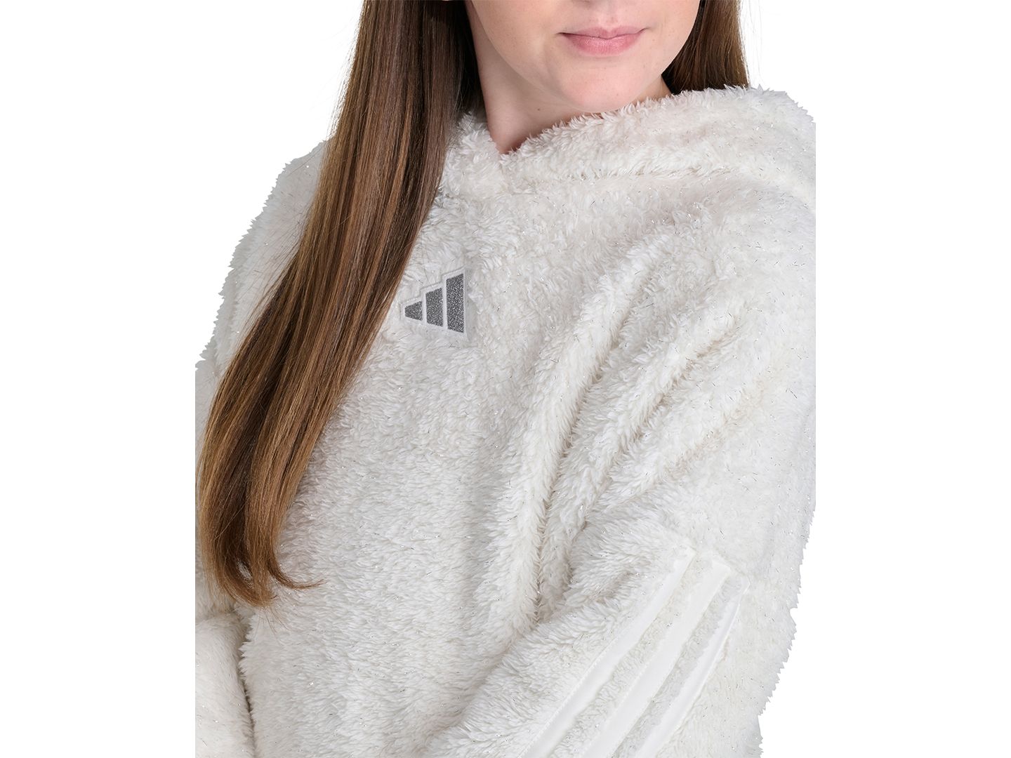 Детское худи adidas Sherpa Lurex со спущенными плечами, 8-16, цвет: Молочный белый — фото 4