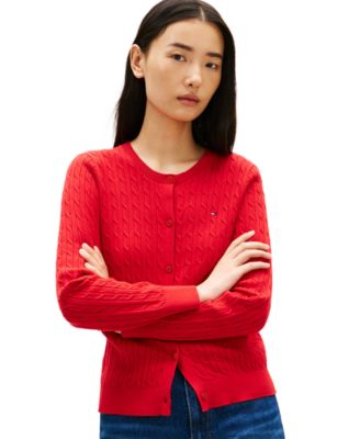 Women's Cable Knit Crew Neck Cardigan Sweater