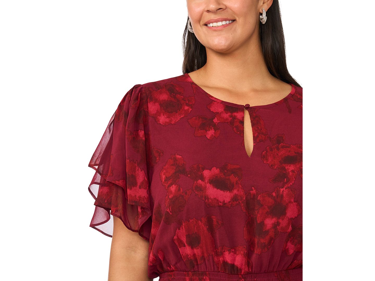 Женское платье MSK Plus Size Floral-Print Tiered Flutter-Sleeve Maxi, цвет: Port — фото 4
