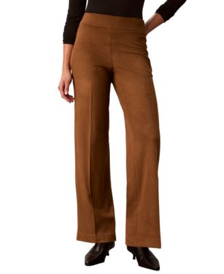 Women's High-Rise Wide-Leg Pull-On Faux Suede Pants