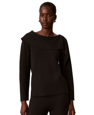 Women's Asymmetrical Drape Boat Neck Long-Sleeve Sweater