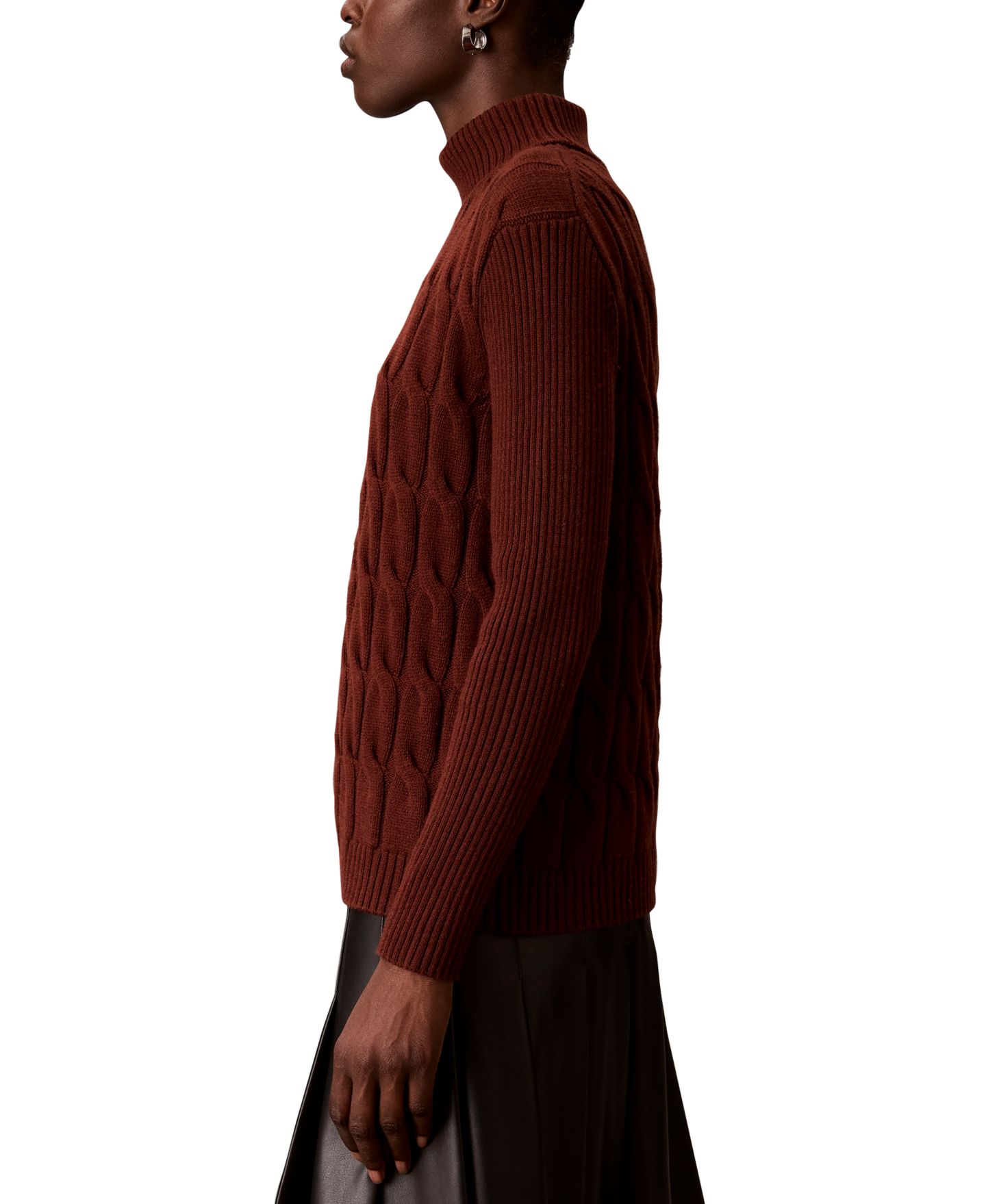 Женский свитер Calvin Klein Lux Cable Knit Wool-Blend Turtleneck, цвет: Красное дерево красный — фото 3