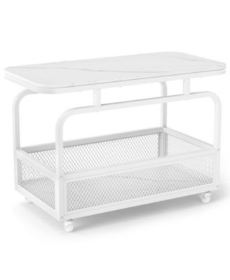 Rolling 2-Tier End Table with a Mesh Storage Basket