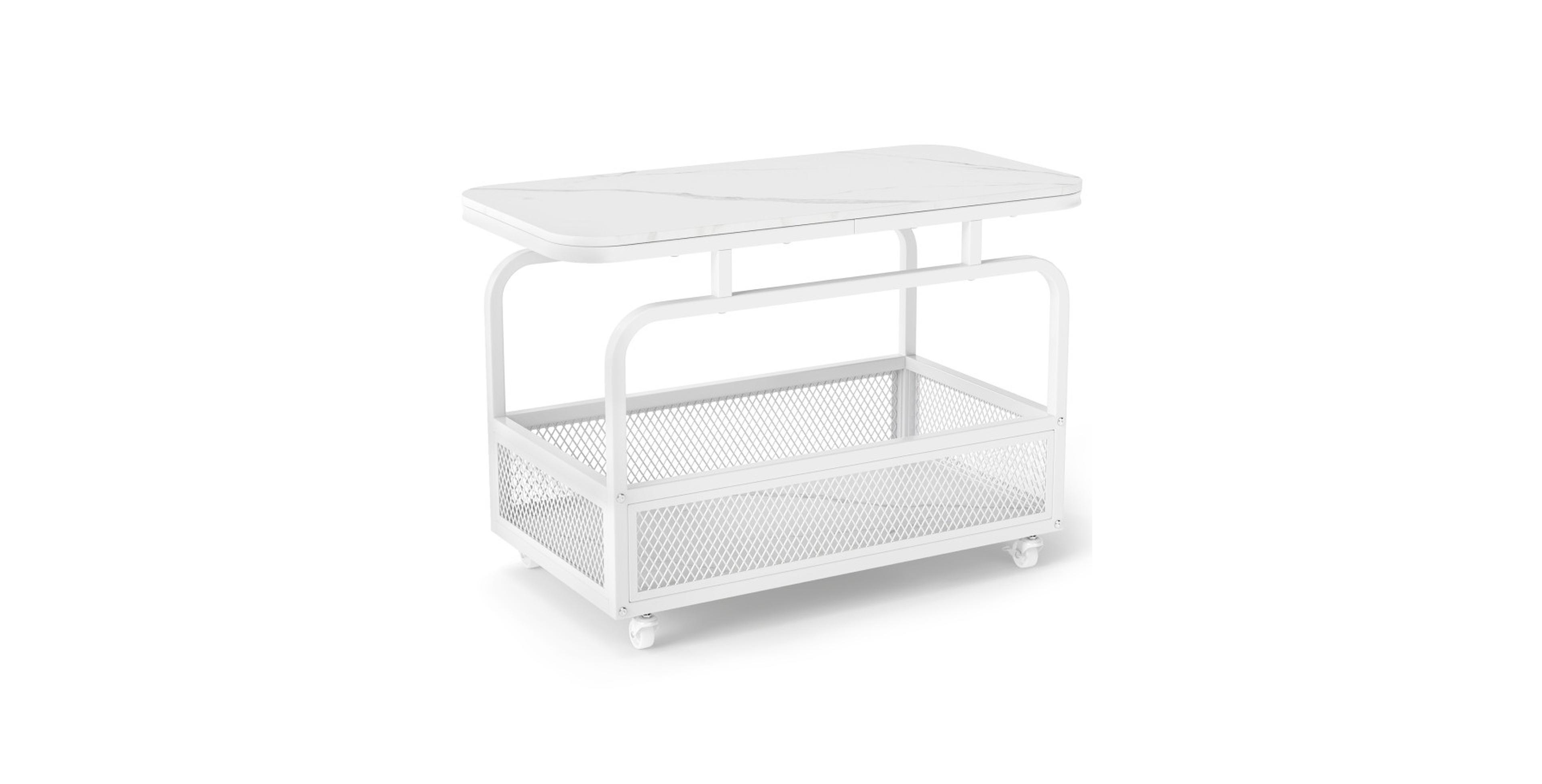 Gouun Rolling 2-Tier End Table with a Mesh Storage Basket