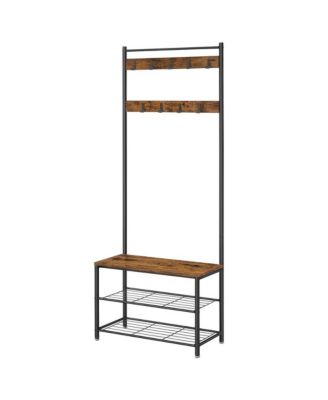 Entryway Hall Tree with Storage Bench, Traditional Basic Style, 27.6 x 12.8 x 68.9 Inches