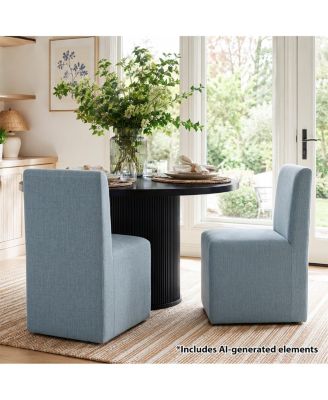 Upholstered Dining Chairs Set of 2 with Hidden Wheels, 360-Degree Swivel Linen-Blend Kitchen Chairs, Parsons Side Chairs