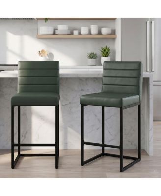 25.6" Counter Height Bar Stools Set of 2, PU Upholstered Cushion Seat with Backrest, Metal Frame with Footrest