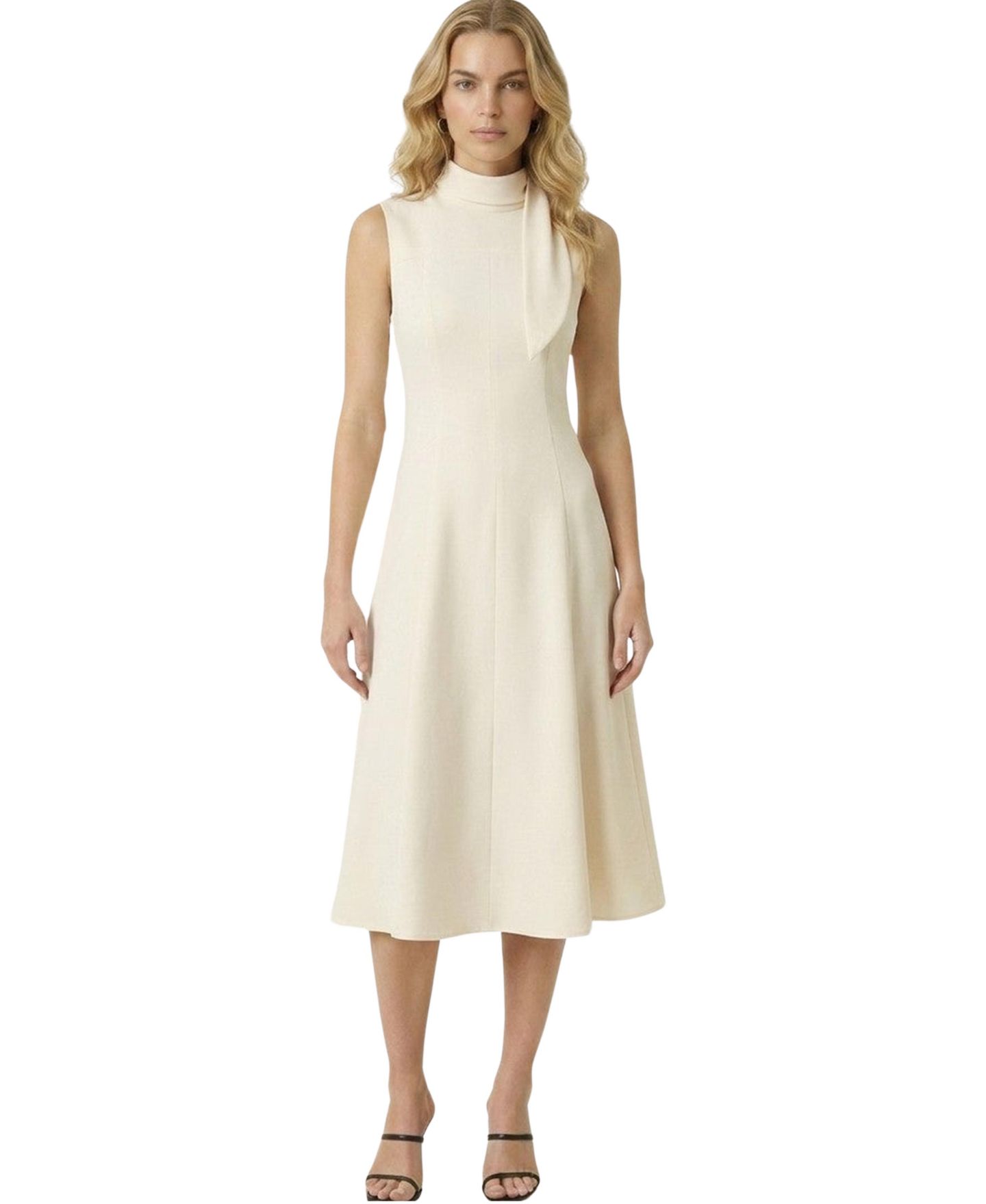 Женское платье Modenaire High-Mock-Neck Sleeveless A-Line Midi, цвет: Бежевый — фото 1