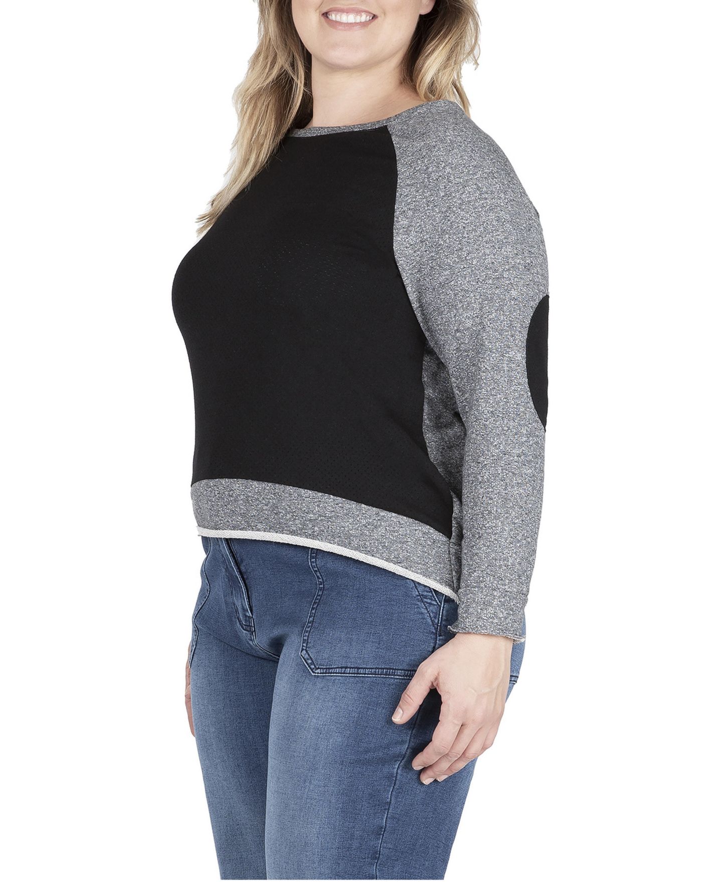 Женский топ Standards & Practices Plus Size Neesa French Terry Raglan Sleeve Crewneck, цвет: Чёрный угольный — фото 3