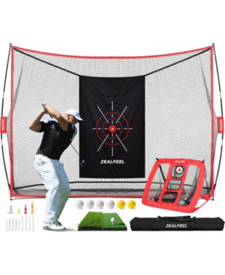 Golf Net, 10x7ft Practice Net with Chipping Net, Foldable Mat, Silk Target, 8 Tees, 6 Balls, Carry Bag, Golf Hiting Nets for Backyard Driving