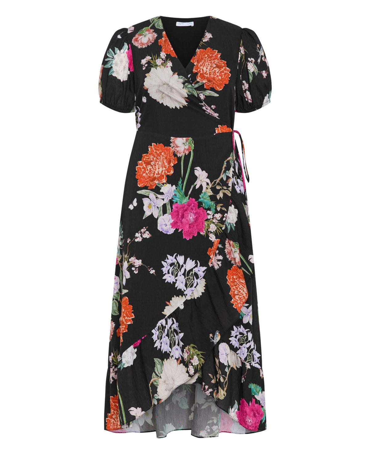City Chic Plus Belle Floral-Print V-Neck Short-Sleeve Wrap Dress