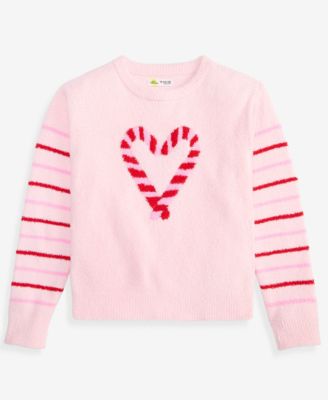 Girls' 4-16 Candy Heart Crewneck Long-Sleeve Sweater