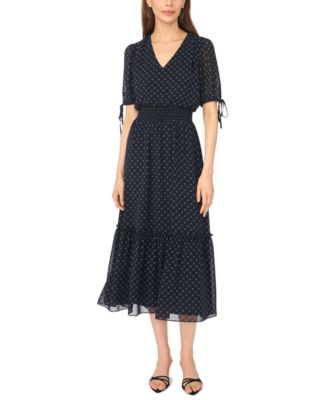 Women's V-Neck Chiffon Smocked Waist Dress