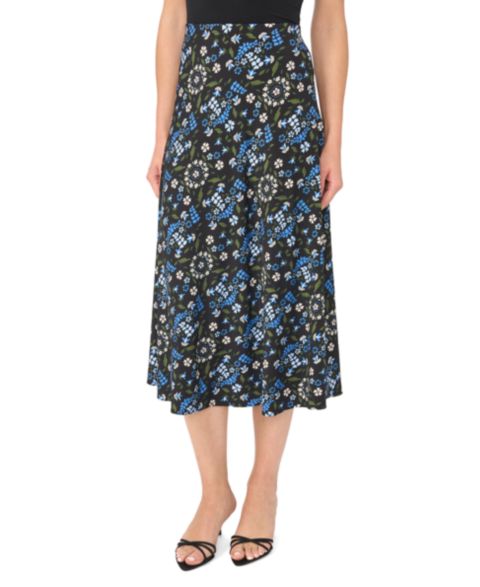Женская юбка CeCe Bias High-Waisted A-Line Floral Midi, цвет: Насыщенный чёрный