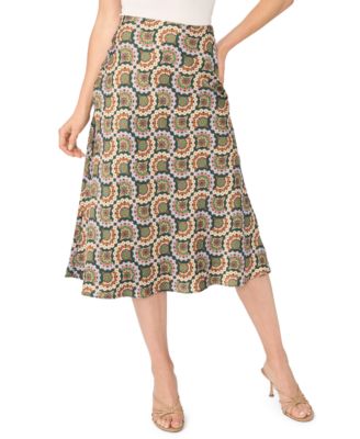 Women's Bias Midi Geometric-Print Skirt