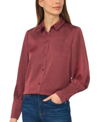 Women's Long-Sleeve Satin Collared Blouse