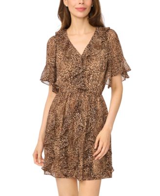 Women's Waterfall Ruffle Animal-Print Fit & Flare Mini Dress