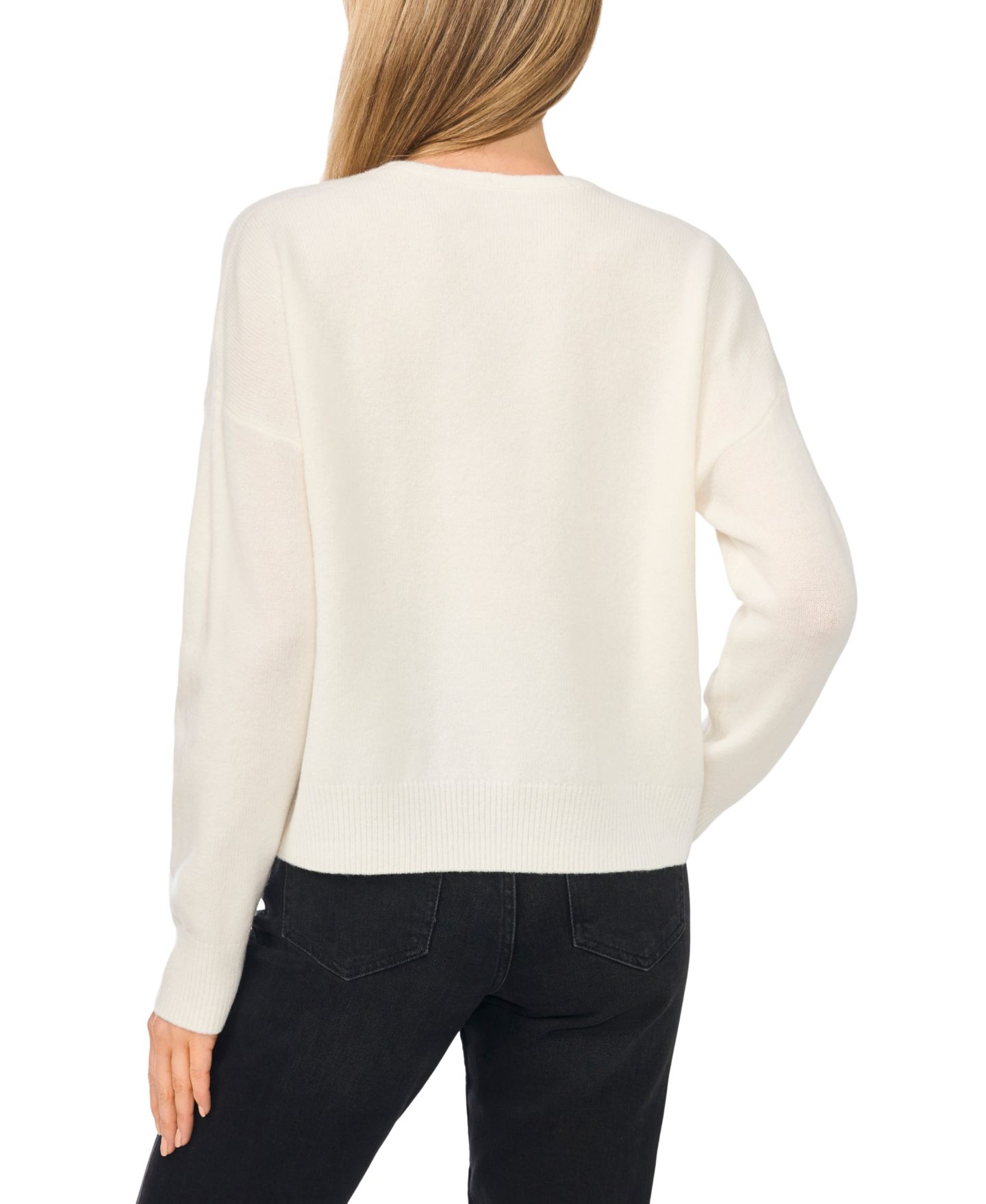Женский свитер CeCe Contrast Bow Detail V-Neck Long Sleeve, цвет: Состаренный белый — фото 3